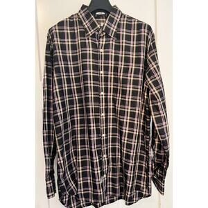 Peter Millar Dress Shirt Size LARGE Black Purple Tan Long Sleeve 100% Cotton